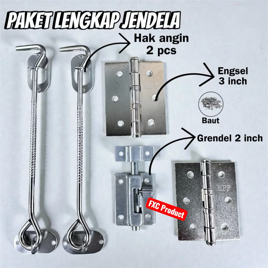 Fullset - Engsel Jendela 3inci HPP - Penahan jendela Kait Jendela -Kunci slot Grendel jendela Minima