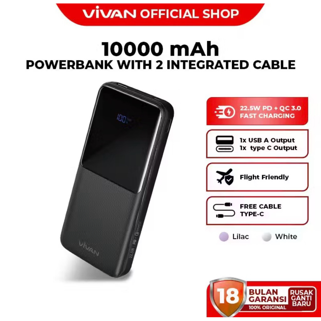 VIVAN powerbank 10000mah fast charging