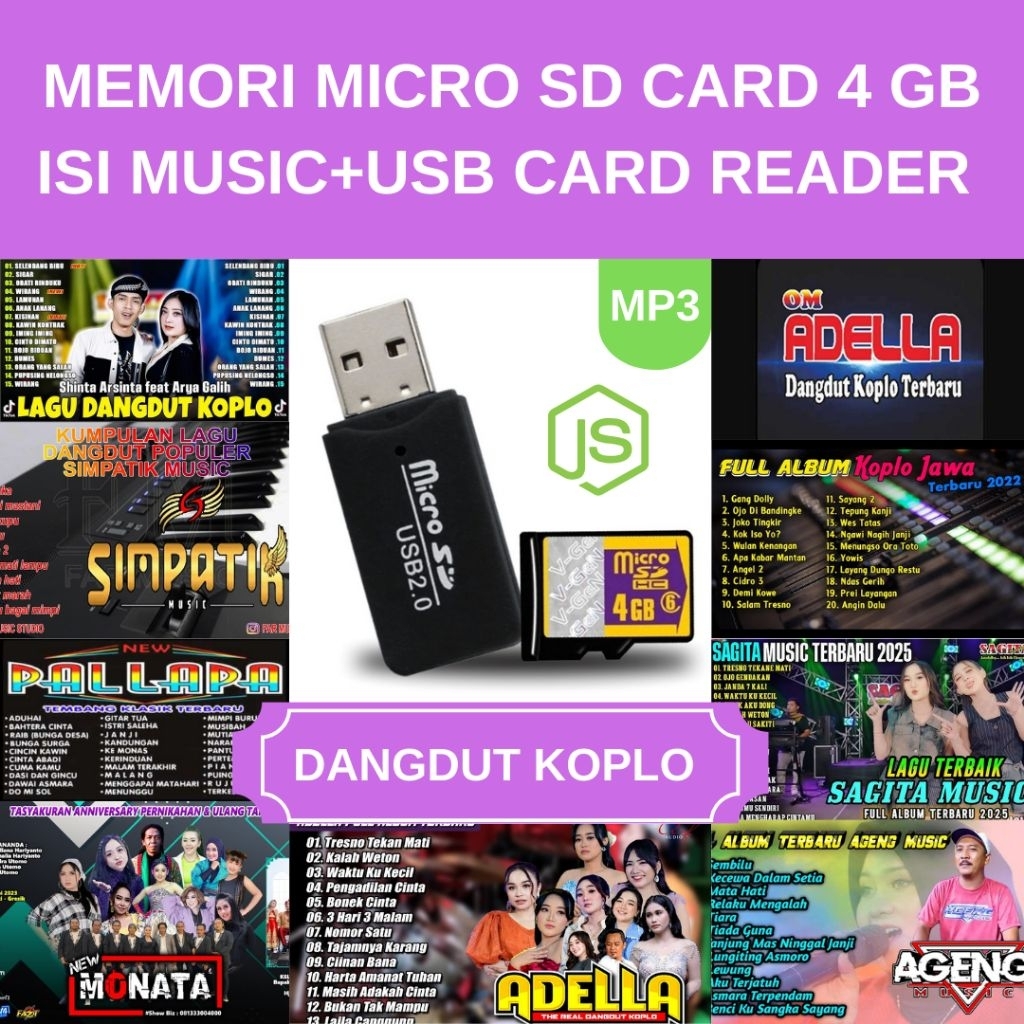 ISI (DANGDUT KOPLO) MEMORI 4 GB MICRO SD CARD ORI+USB CARD READER