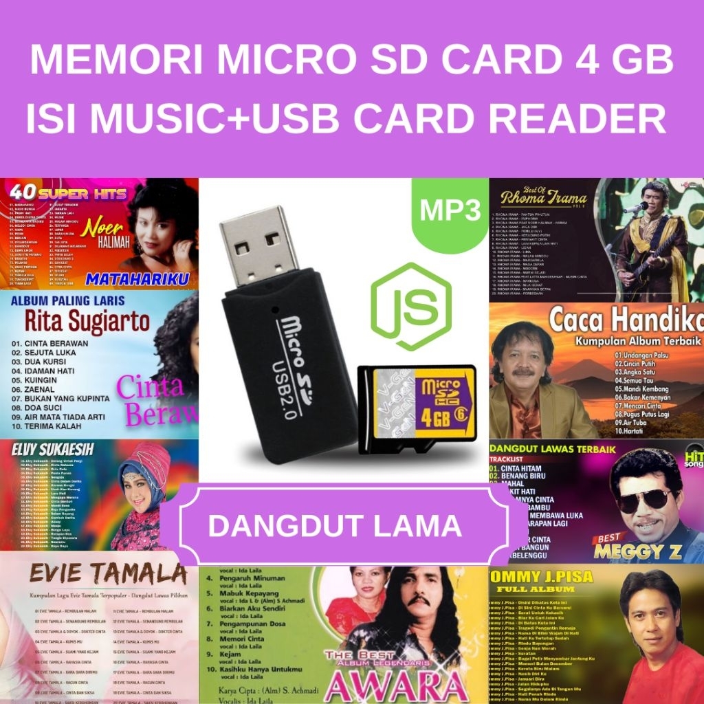 ISI (DANGDUT LAMA) MEMORI 4 GB MICRO SD CARD ORI+USB CARD READER