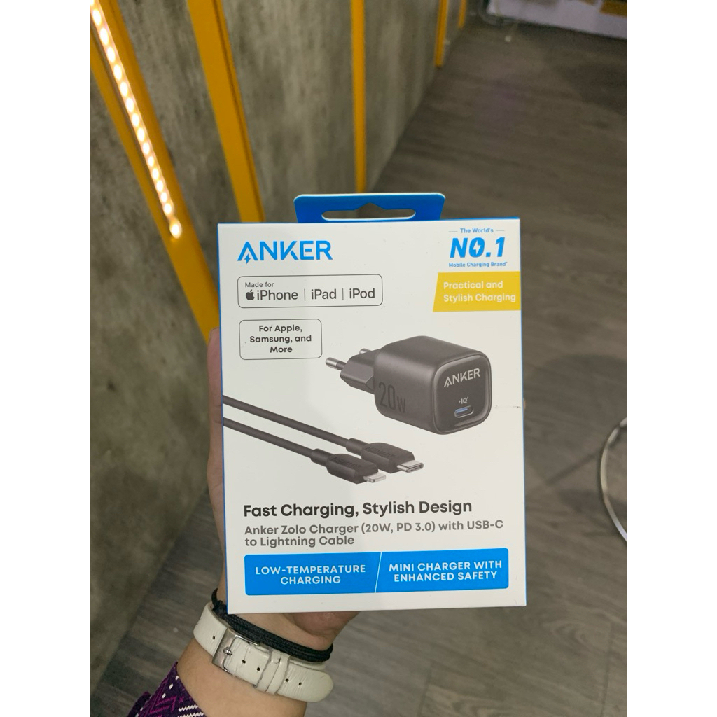 Bundling charger anker 20w adaptor+cable type C to lightning