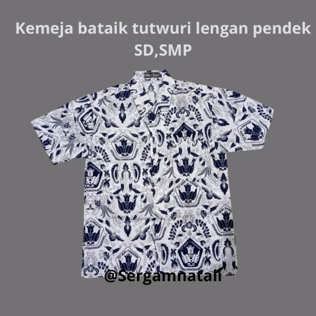 Seragam Sekolah Batik Tutwiri warna biru lengan pendek SD , SMP Bahan Katun