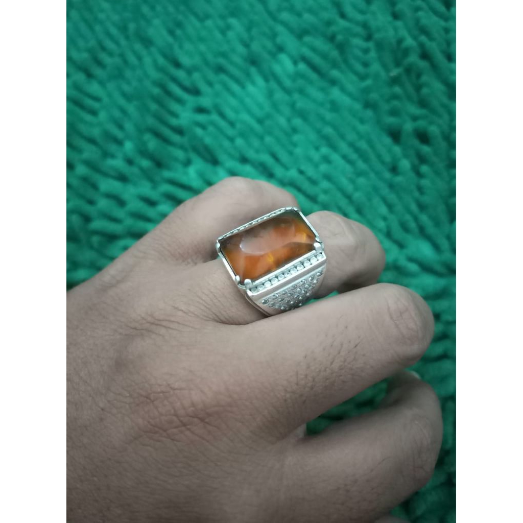 cincin perak bekas, tebal, batu yellow citrine