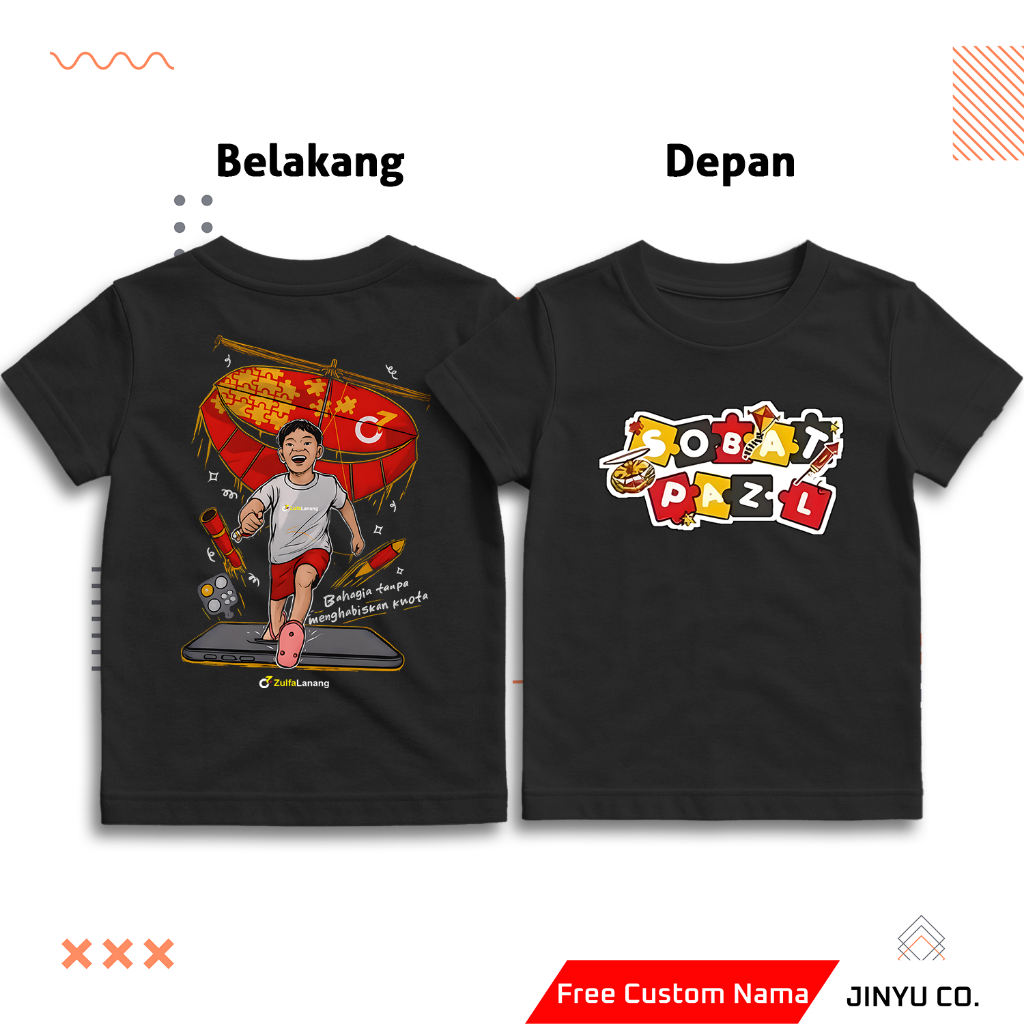 Kaos Anak Depan Belakang Sobat Puzl Gratis Custom Nama | Kaos Anak Zulfa Lanang Depan Belakang