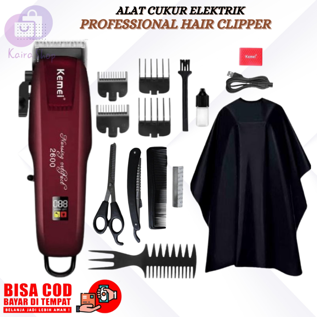 Mesin Cukur Rambut Cas Profesional Barbershop KEMEI KM-PG2600 Indikator Baterai Digital