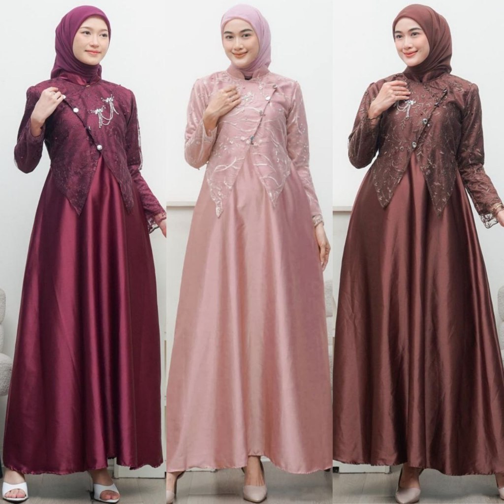 (ADA JUMBO) Baju Gamis Brukat Modern Gamis Kondangan Kekinian Dress Baju Pesta Nikahan Seragam Baju 