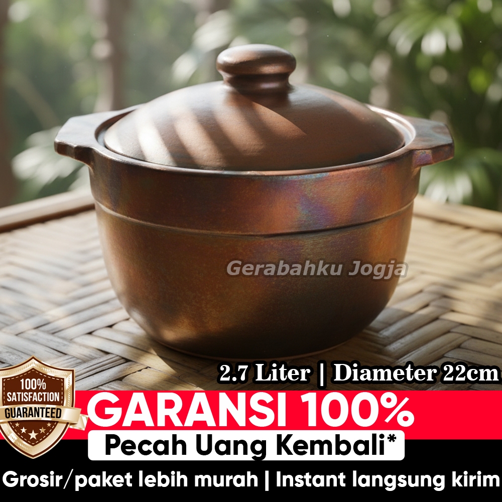 Gerabahku Jogja | Panci Tanah Liat Gerabah Handle Buntet Panci Kendil Rebus Godog Sayur Jamu Herbal 