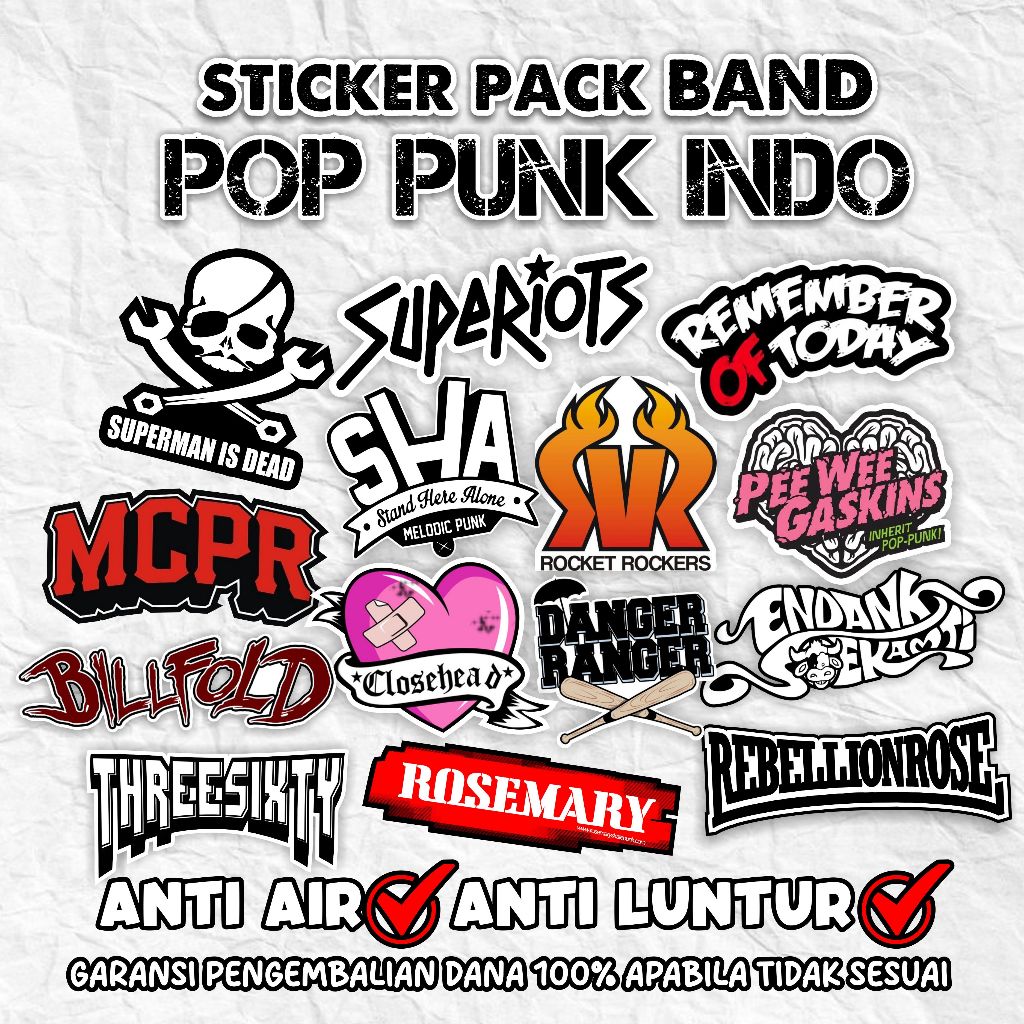 SyndicateMusicMerch STIKER BAND POP PUNK INDIE 14PCS Tahan Air Sudah Terpotong Sesuai Pola | Sticker