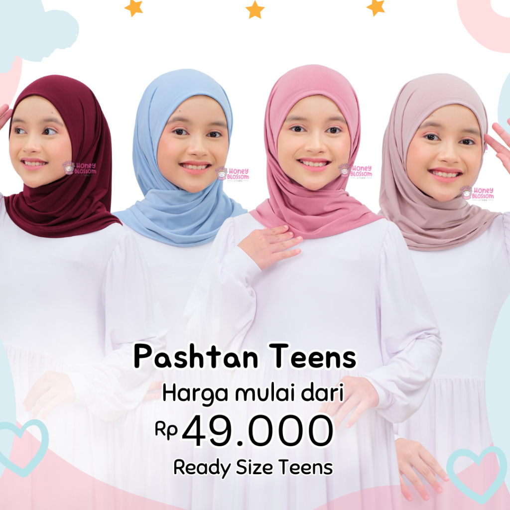 HoneyBlossom - Jilbab Anak Segi Empat 8-14 Tahun SD-SMP Zahra Teens Instan Non Pad Jersey Import Kor