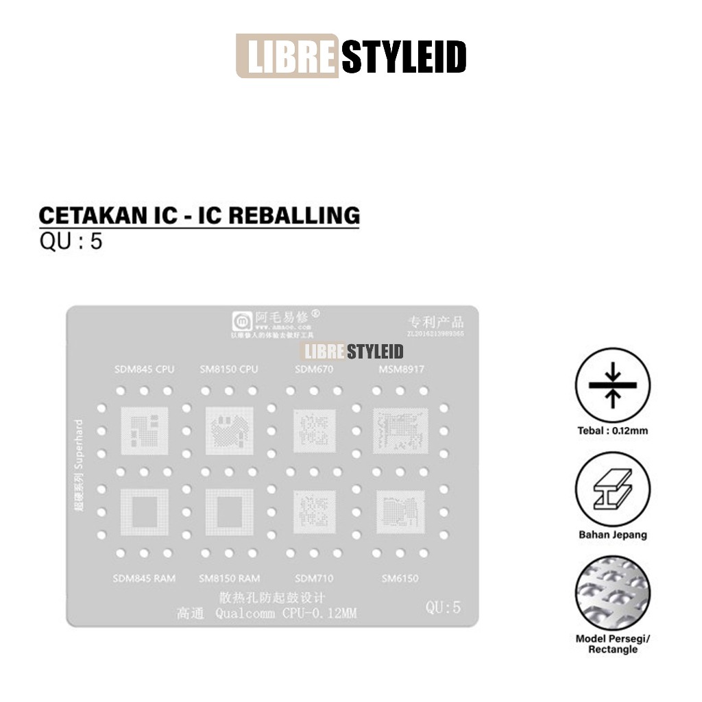 Amaoe QU 5 Cetakan IC BGA Reballing Stencil SDM845 CPU/SM8150 CPU/SDM670/MSM8914/SDM845 RAM/SM8150 R