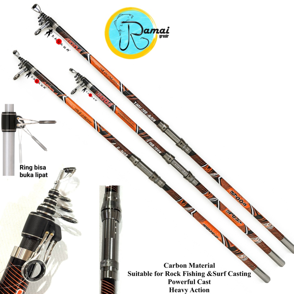Joran Surf Pasiran Kagawa Sport Carbon Telescopic Antena 360 420 450 Rock Fishing Tebing