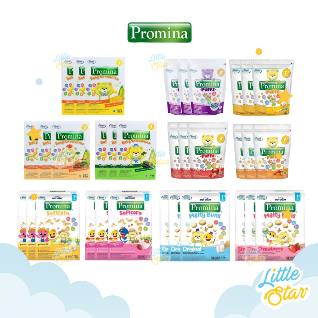 Paket Hemat 3 Pcs Promina Baby Crunchies Puff Melty Buns Softcorn Cemilan Makanan Mpasi Bayi