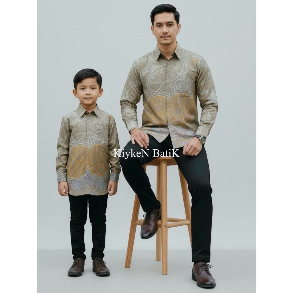 Batik Warna Cream Couple Ayah dan anak Lapisan Furing warna coklat cream