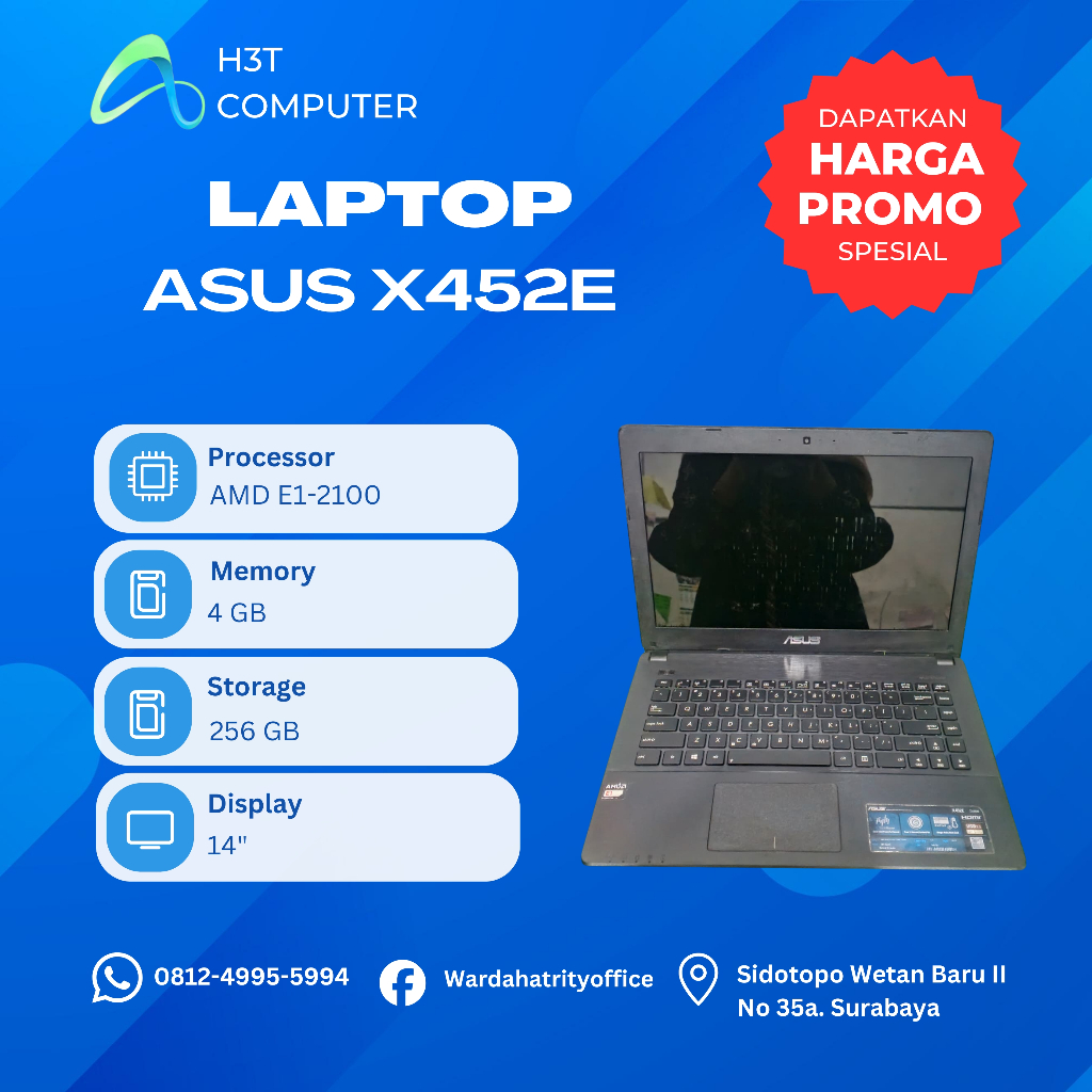 ASUS X452E AMD E1-2100 RAM 4 GB SSD 256 GB 14 INCH