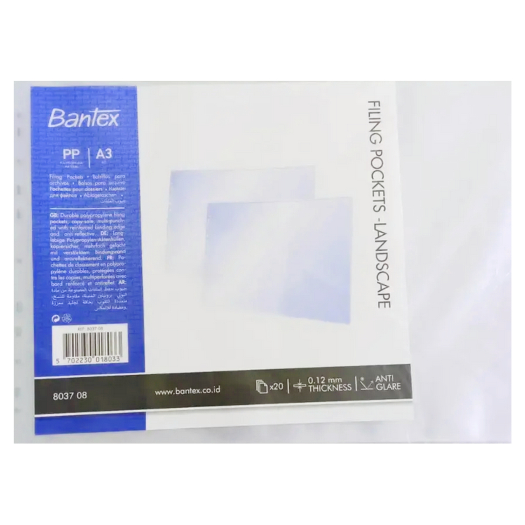 PP POCKETS / PLASTIC POCKET / POKET PLASTIK / SHEET PROTECTOR A3 BANTEX LANDSCAPE 8037