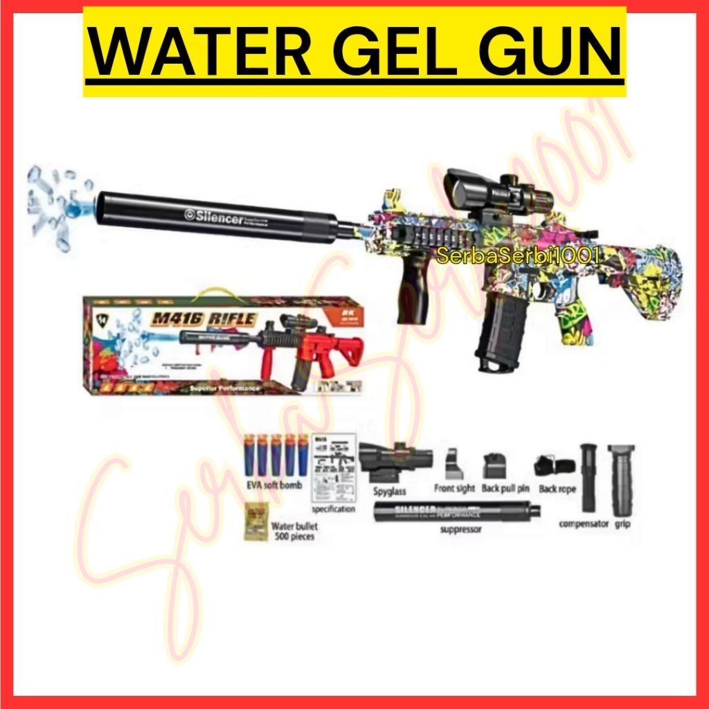 MAINAN TEMBAKAN ANAK 2IN1 / MAINAN WATER GEL GUN M416 RIFLE