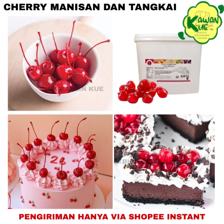 Buah Cherry Tangkai Dan Cherry Manisan Kemasan Timbang 100 gr