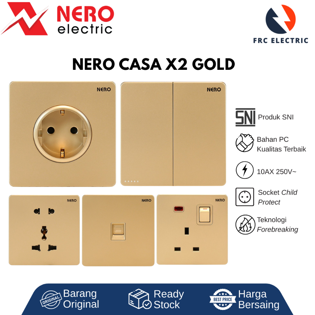 SAKLAR LAMPU - STOP KONTAK - SAKLAR - SAKLAR NERO CASA X2 GOLD -  SAKLAR NERO  - NERO INBOWDUS - NER