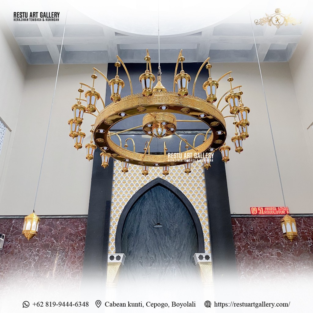 Lampu Gantung Nabawi Custom Tangkai Diameter 300cm | Aksesoris masjid | Lampu Gantung Masjid
