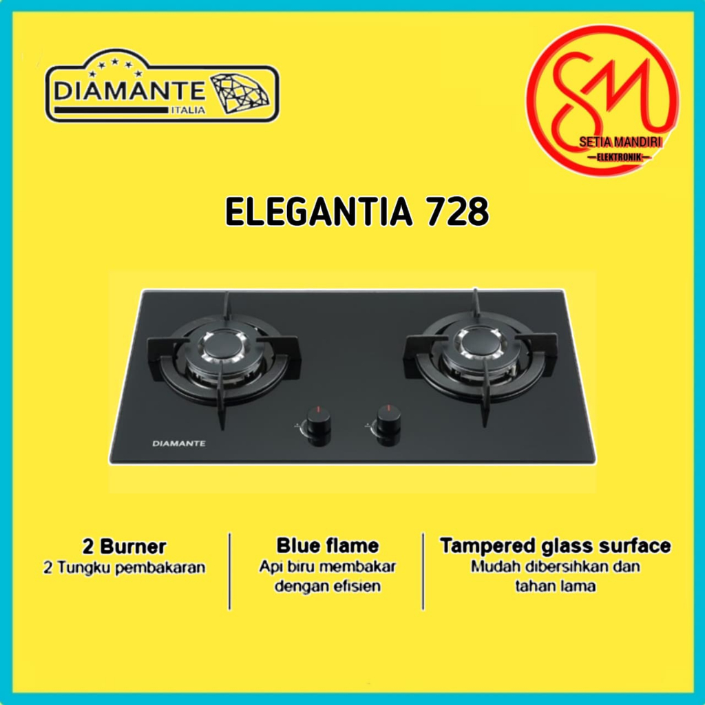DIAMANTE ELEGANTIA 328 Kompor Gas Tanam 2tungku / DIAMANTE ELEGANTIA 738 Built in Hob 3Tungku