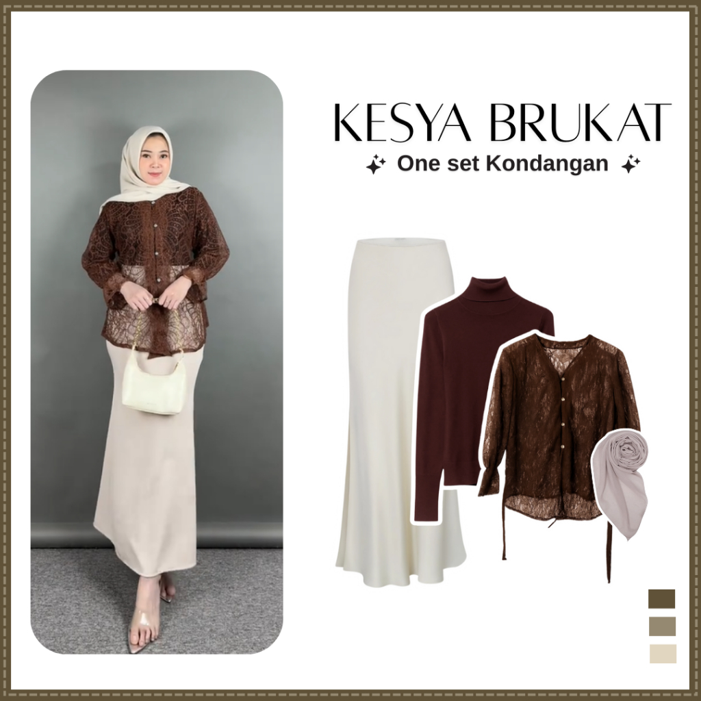 Outfit Kondangan Simpel Kekinian ( Rok duyung + Manset + Brukat + Hijab ) Remaja Terbaru SET TC-256