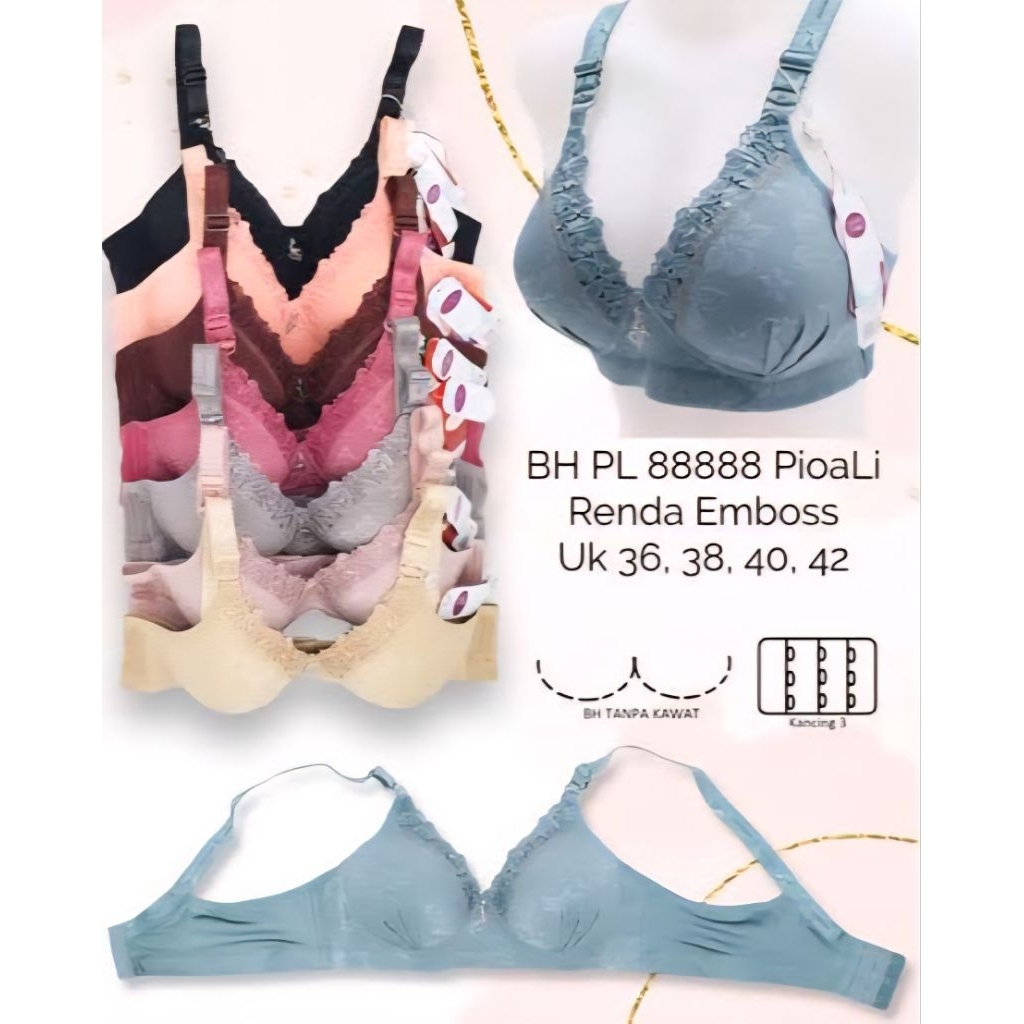 Bra BH PIAOLI Import PL 88888 | BH Mewah Sexy Renda Busa Tanpa Kawat size 36-42