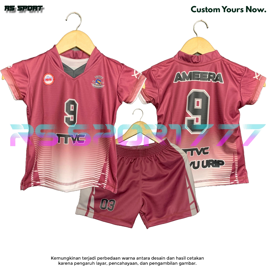 Jersey Olahraga Volly Kaos Team Stelan Cewek Full Printing