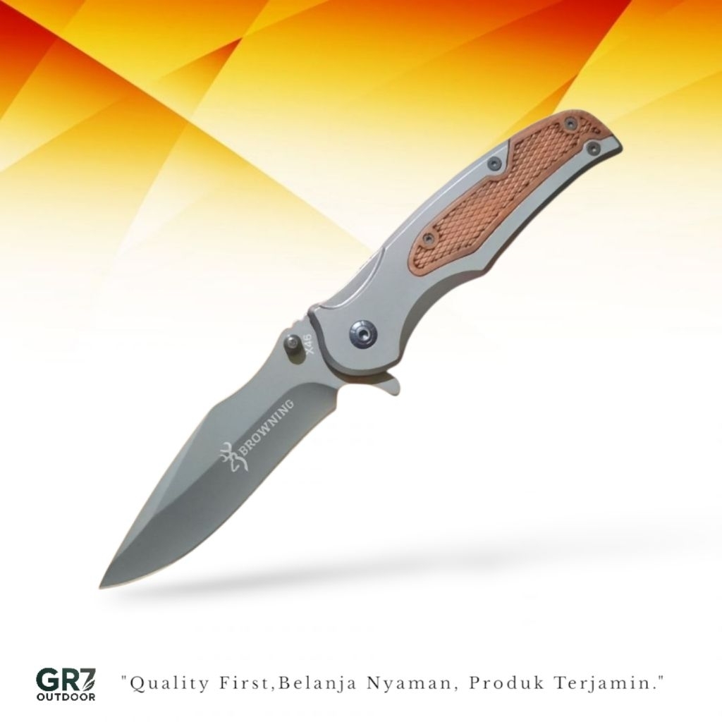Pisau Survival Lipat Outdoor Browning X46 Premium Solid Steel Gagang Kayu Ergonomis