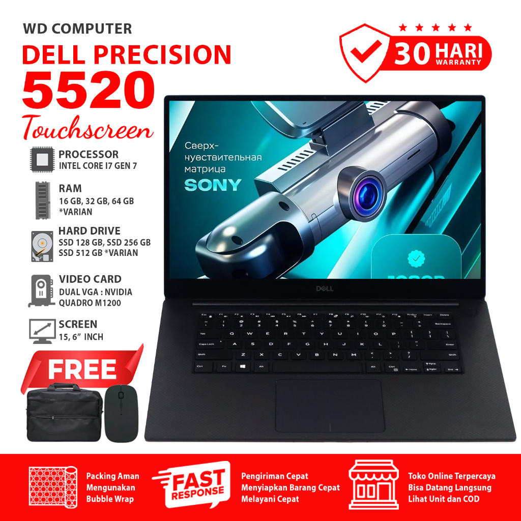 Dell Precision 5520 Touchscreen NVDIA Quadro I Core I7 Gen 7 I Ram 64 Gb Ssd NVME 1TB I Mouse Tas