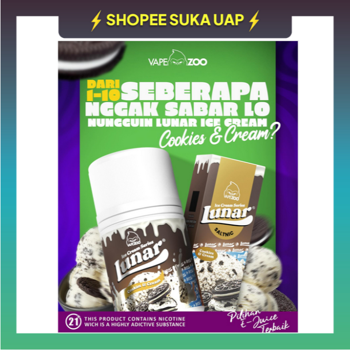 LUNAR ICE CREAM COOKIES & CREAM FREEBASE 60ML 100% ORIGINAL BY VAPEZOO