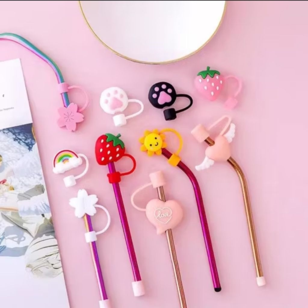 Tutup Sedotan Motif Karakter Lucu tutup Sedotan Tumbler