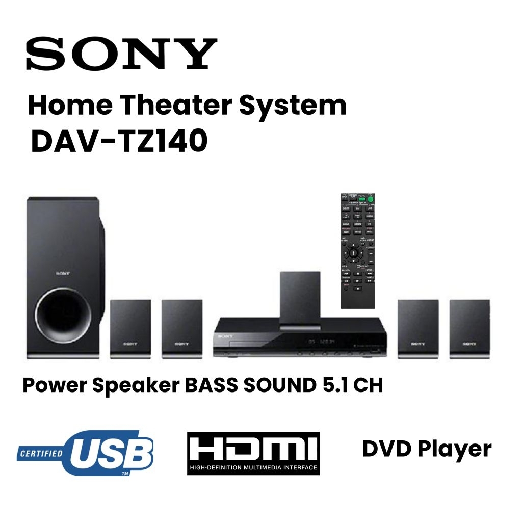 SONY Home Theater System 5.1 CH DAV-TZ140 DVD Player USB HDMI SUPER BASS SOUND