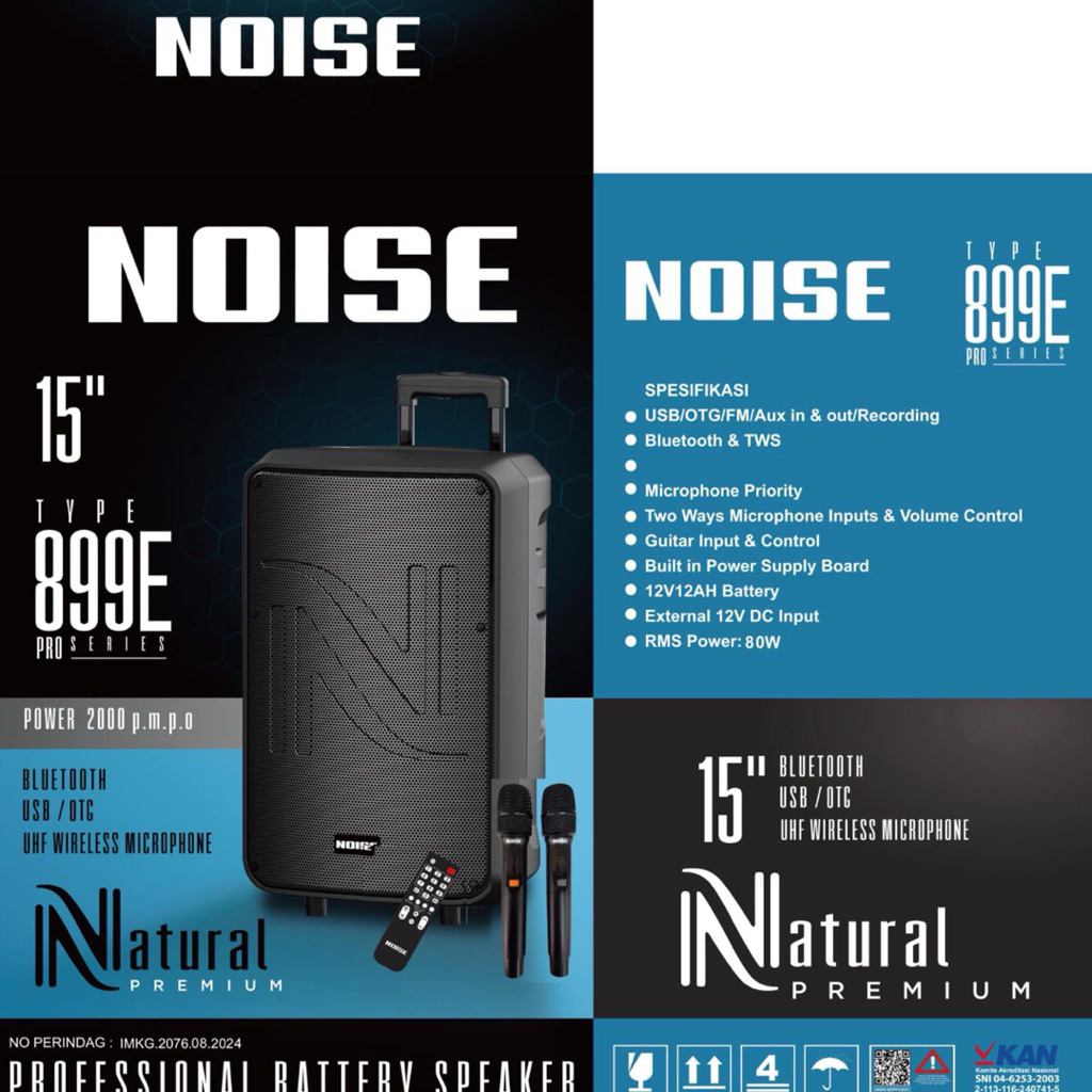 Speaker Portable Wireless Noise 899 E PRO 899e Original 15 inch Bluetooth