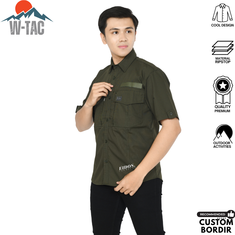 Kemeja W-TEC Pendek Pria / Kemeja Tactical Outdoor Lapangan Custom Bordir