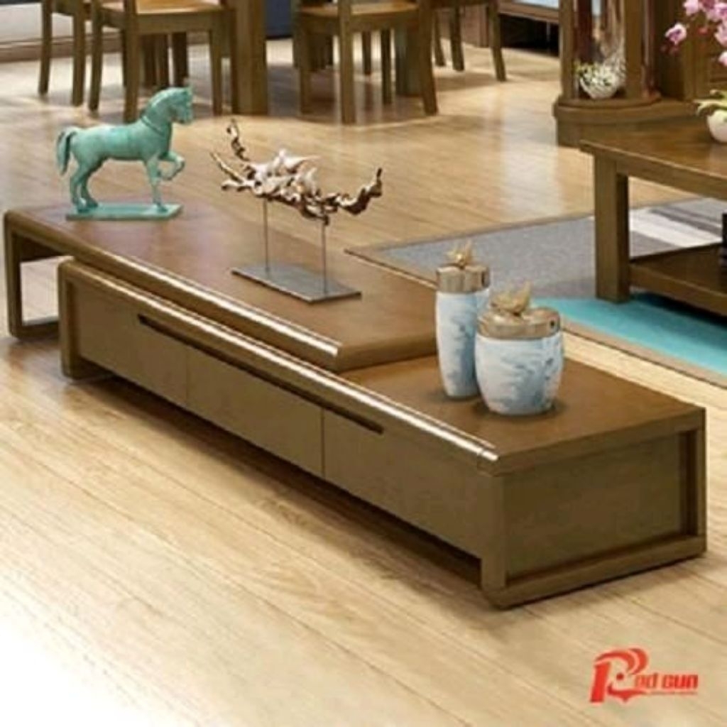 Meja TV Minimalis Cabinet TV Minimalis Ruang Tamu Kayu Mahoni - Putih