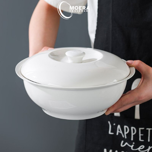 MOERA Mangkok Tutup keramik sapo besar diameter 24 cm tutup putih polos saji 81-1
