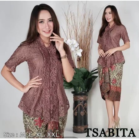 Berkat_Kebaya COD Kebaya Encim Kartini Brukat Setelan Rok Lilit Batik Kebaya Remaja Tangan Pendek