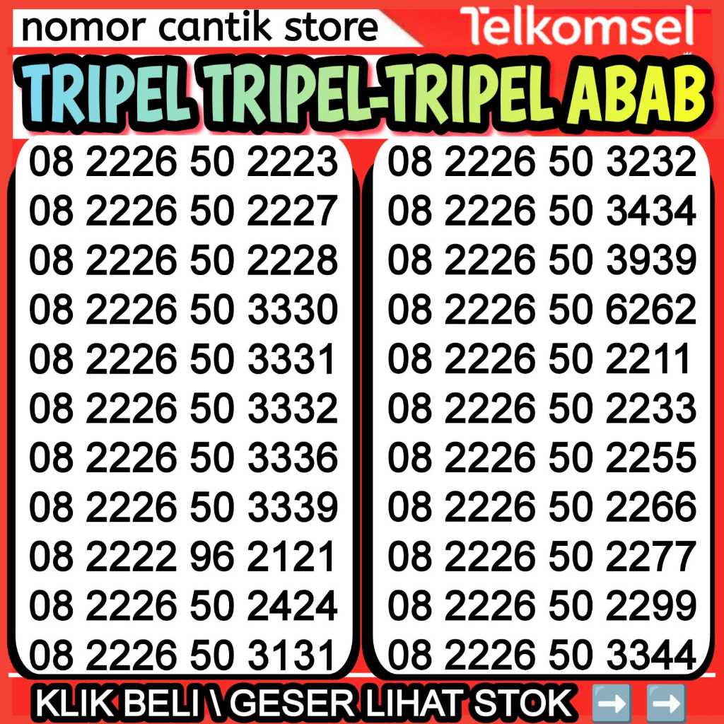NOMOR SIMPATI TRIPEL TRIPEL - TRIPEL ABAB - TRIPEL AABB NOMOR CANTIK TELKOMSEL PRABAYAR 4G-5G LTE