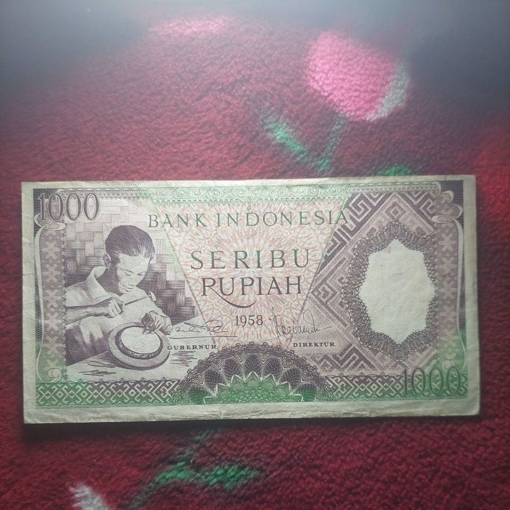 1000 rupiah pekerja tahun 1958 asli. prefik YBR 12491