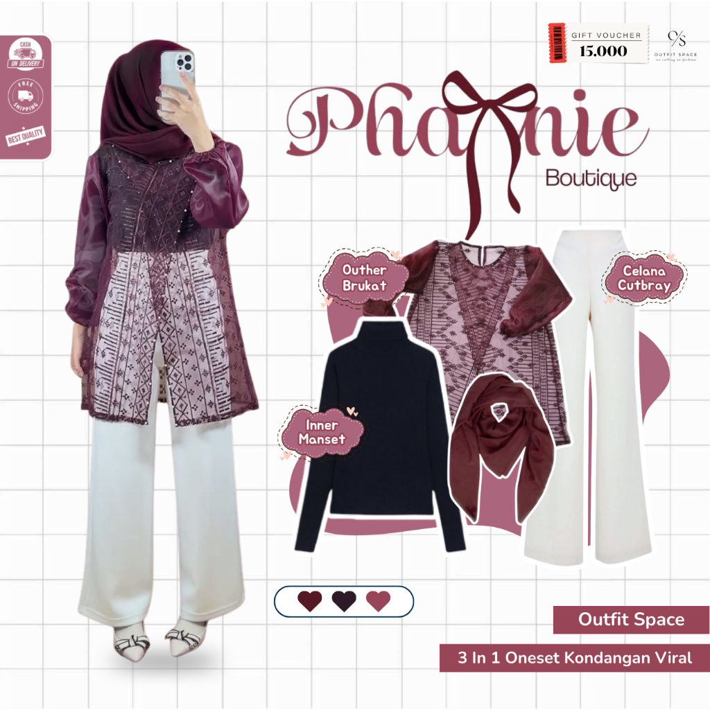 Setelan Kondangan Kekinian ( Manset + Tunik Maroon + Celana Knitt ) Outfit Kondangan Simpel Outfit -