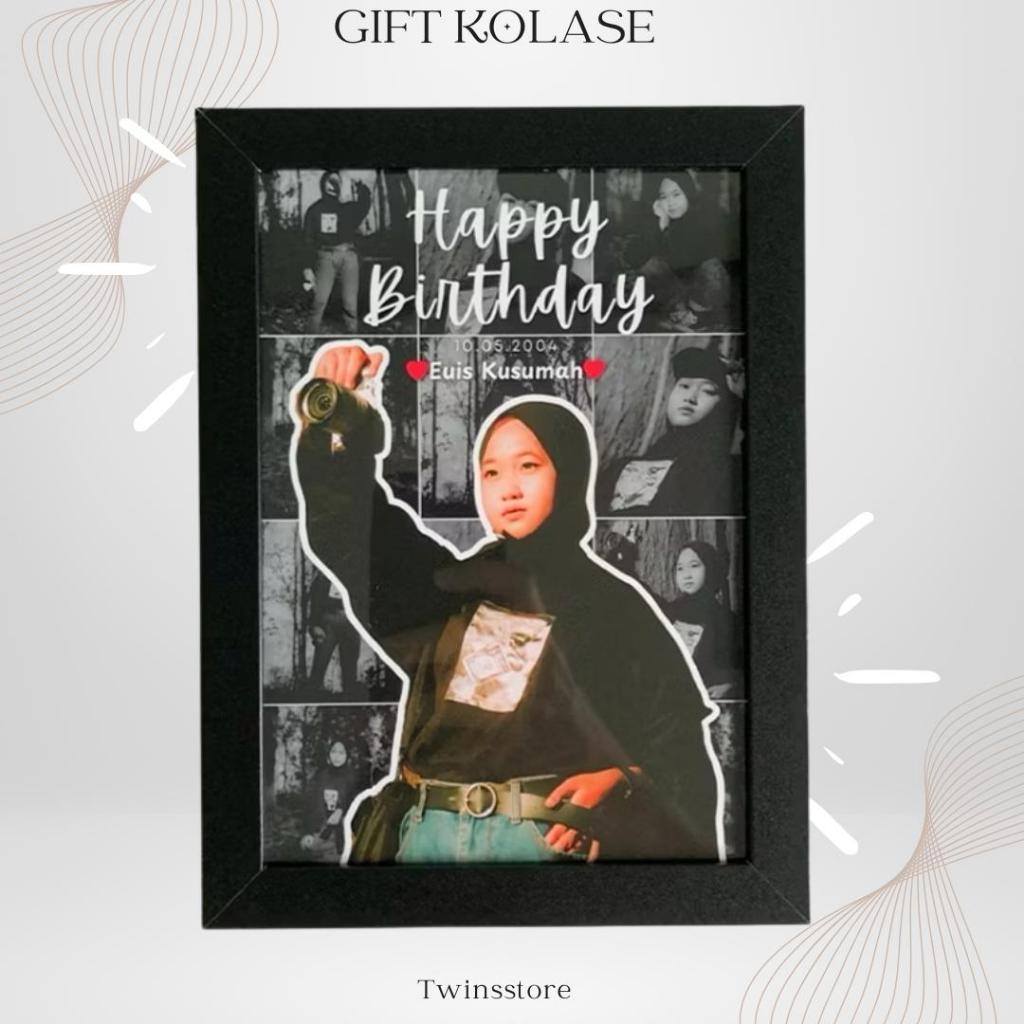 Custom Foto Kolase Ucapan 5R (18x13cm) I Bingkai Kayu | Kado Ulang Tahun Wedding Anniversary Pacar