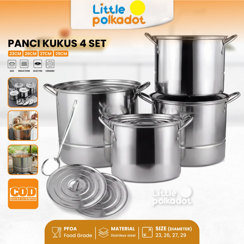 Littlepolkadot BMW Original Pot Steamer 4 Set/ Panci Kukus 4 Set/Panci Dandang Stainless Steel/Stock