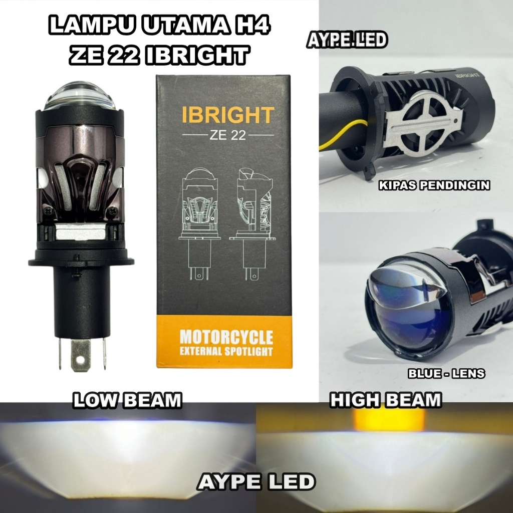 Lampu Utama Mini Biled H4 ZE22 Terbaru Flat Cut off Laser High beam 45 Watt Mini Projector H4