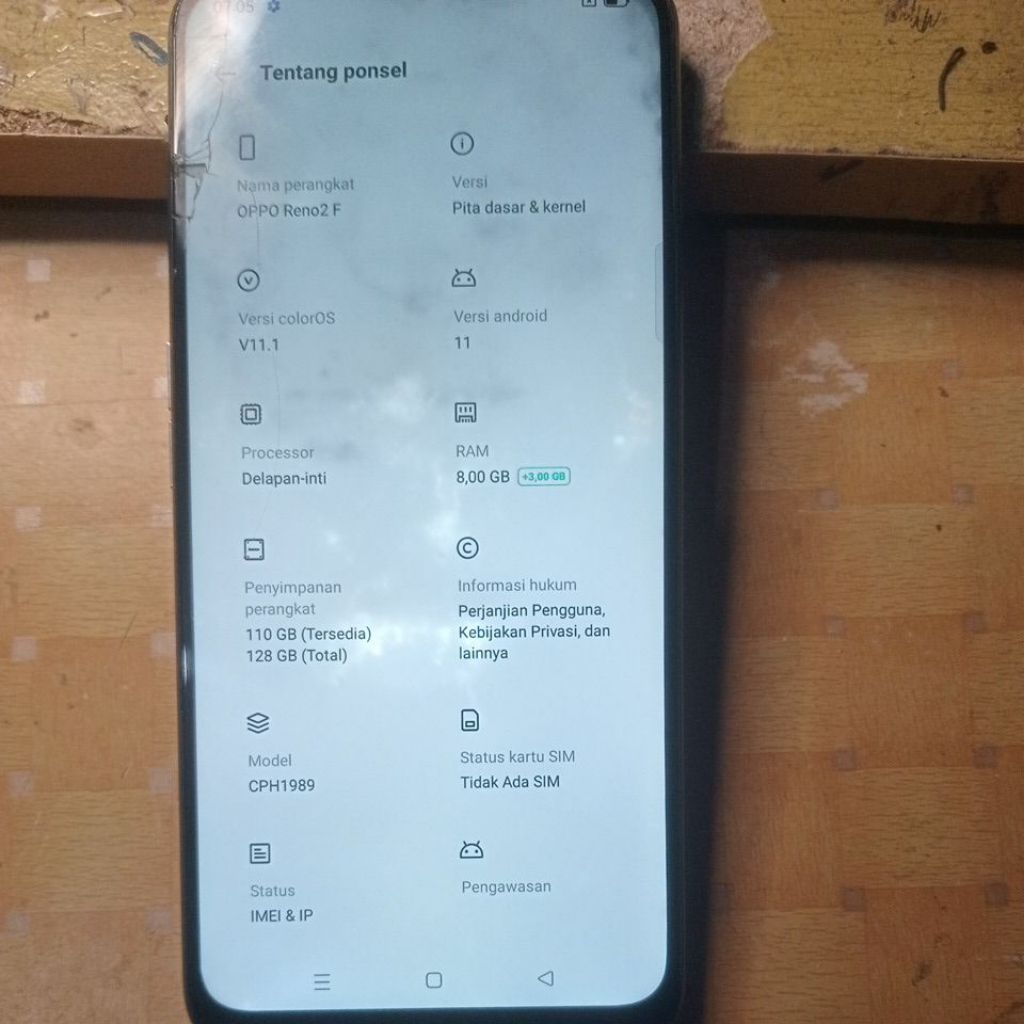 mesin Oppo Reno 2f nyala normal no pola 8/128