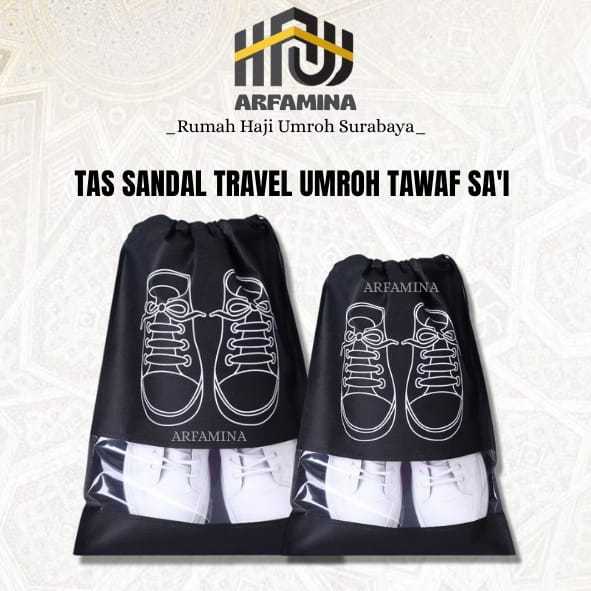3 PCS TAS SERUT SANDAL UMROH HAJI | TAS SANDAL | TAS TRAVEL HITAM UMROH HAJI | TAS SEPATU SANDAL