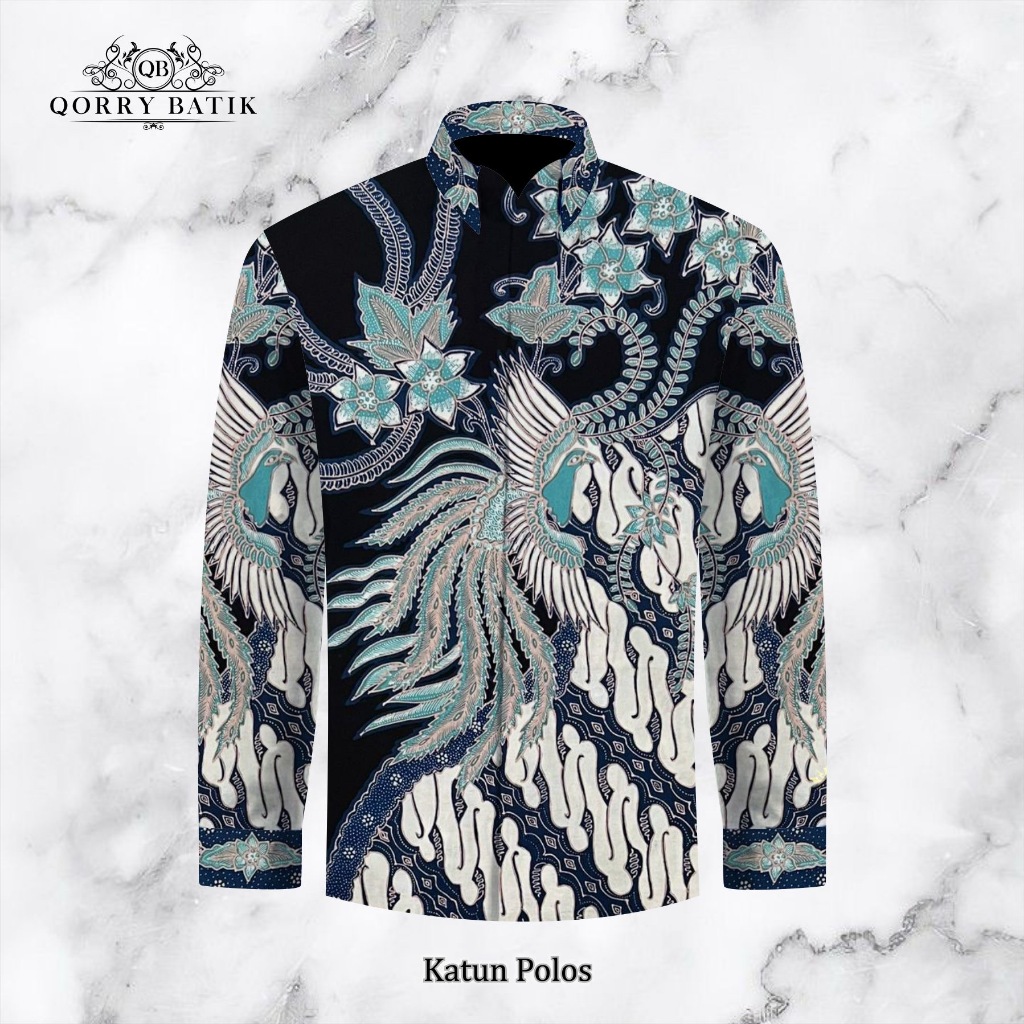 KAIN KEMEJA BATIK TULIS KATUN POLOS motif PHOENIX warna HitamBiru KQBKtnPls201125(2)