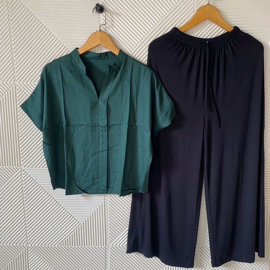 Syafiqa - Setelan Celana Panjang Wanita / One Set Atasan Marsya Katun Rayon Vneck Kerah Shanghai