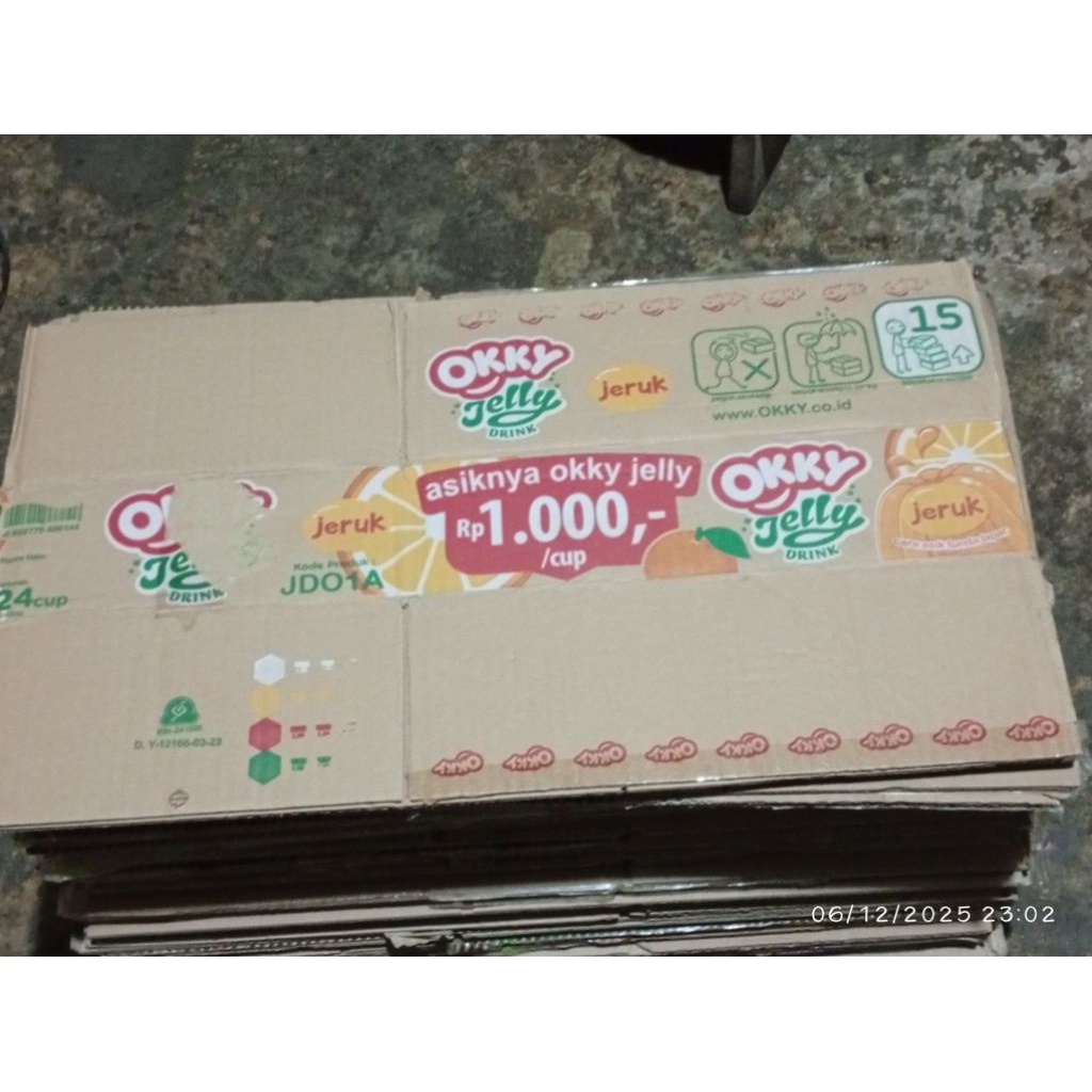 KARDUS DUS BOX KARTON BEKAS MINUMAN TEH GELAS, TEH RIO, OKKY JELLY, ALE-ALE