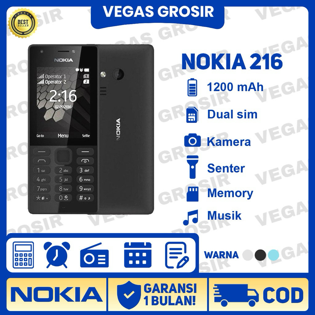 HP NOKIA 216 (BARU) [GARANSI 1 TAHUN] Memori,Musik,Kamera,Bluetooth,Radio,MP3,Micro SD