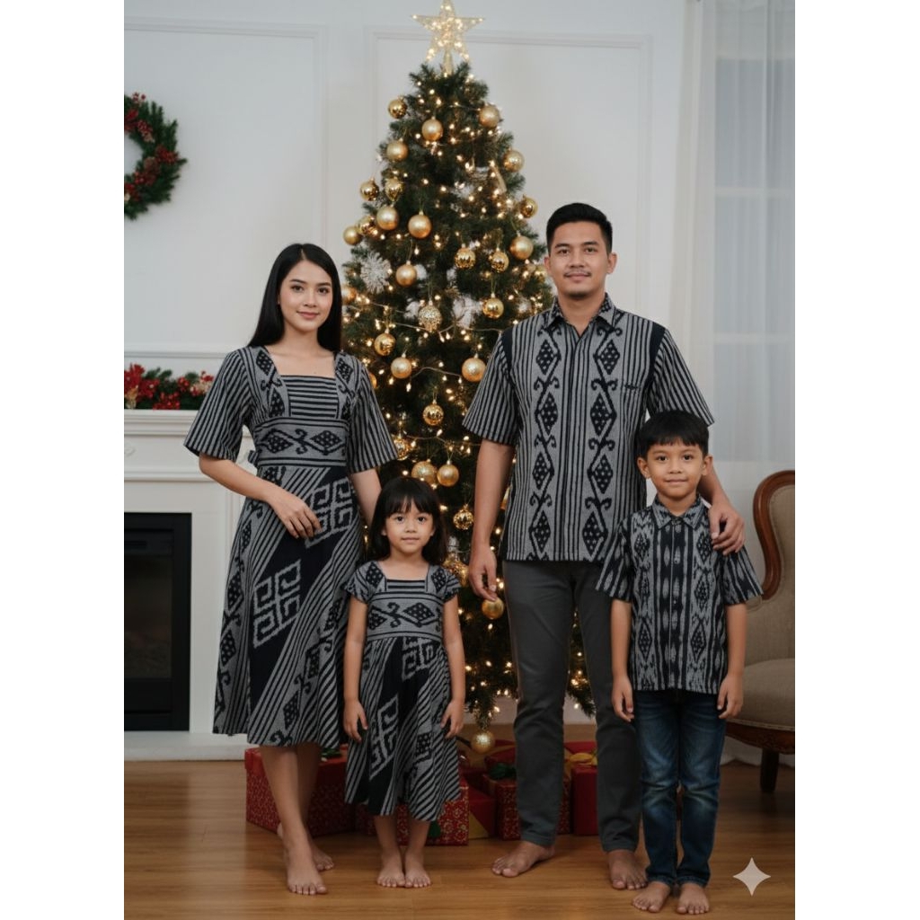 coupel keluarga tenun motif lurik navy abu